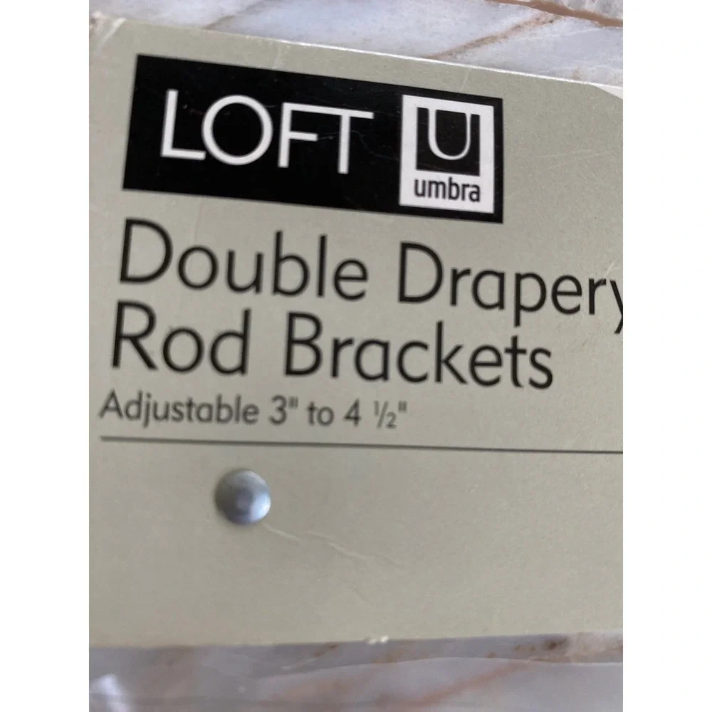 Umbra Loft Double Drapery Rod Brackets Aged Brass Adjustable 3 to 4.5 Inch Set 2